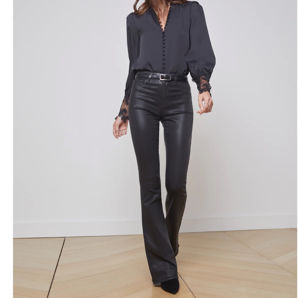 L’AGENCE Marty Ultra High Rise Flare Jeans Noir Black Coated